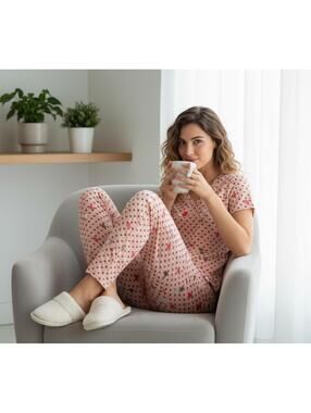 Brand New Women's Vera Bradley Knit Pajama Set Blush Hearts Extra Small Size 0-2